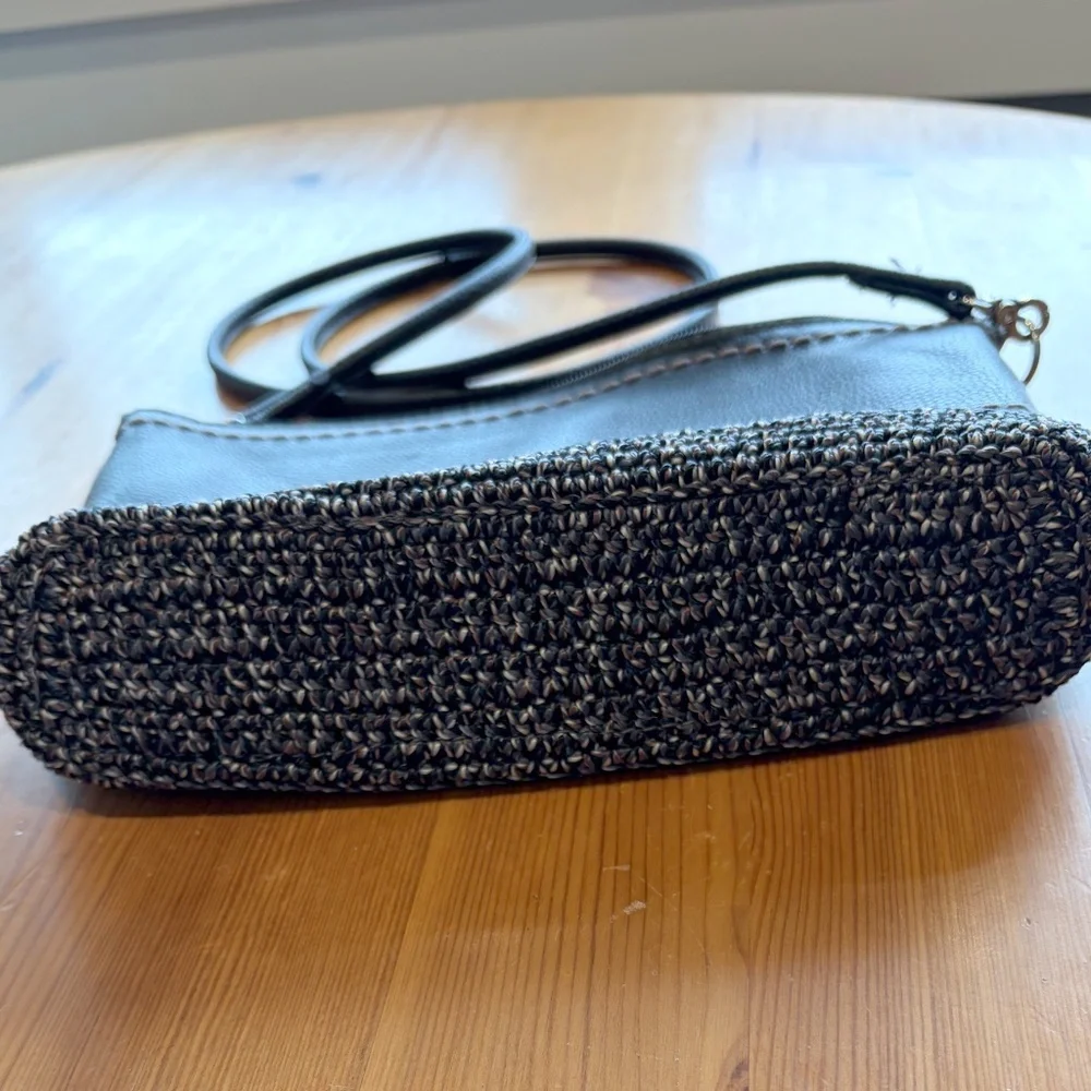 The Sak Crossbody‎ Bag -  Black Leather with Black and Tan Crochet Knit Twill - Picture 3 of 8